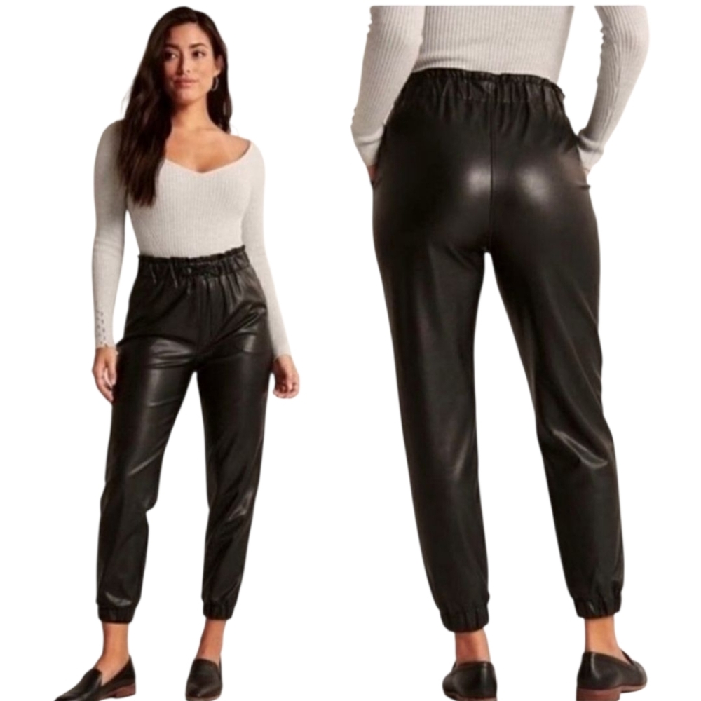 Abercrombie & Fitch vegan leather dark brown joggers - XS.           G67